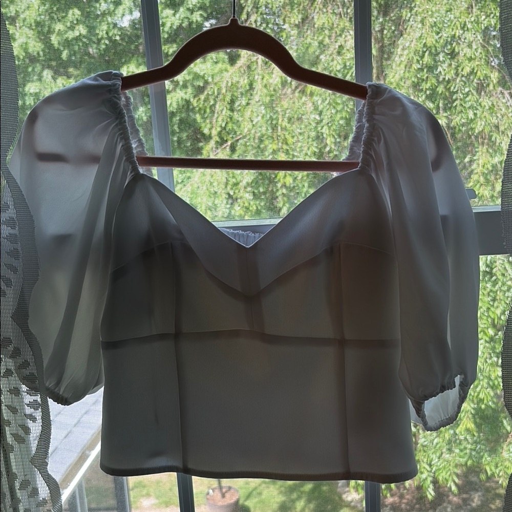Abercrombie & Fitch Silver Puff Sleeve Crop Blouse